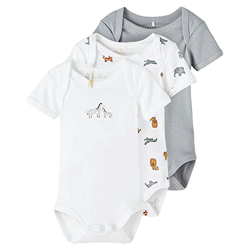 NAME IT Unisex Baby NBNBODY 3P SS Safari NOOS Body, Quarry, 56 von NAME IT