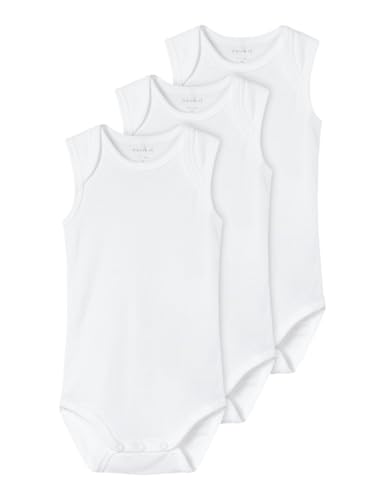 NAME IT Unisex Baby Nbnbody 3p Tank Solid White 2 Noos Strampler, Weiß (Weiß Bright White), 56 EU von NAME IT