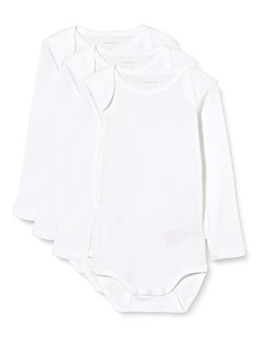 NAME IT Unisex Baby Strampler NBNBODY 3P LS SOLID NOOS, 3er Pack, Weiß (Weiß Bright White), 86 von NAME IT