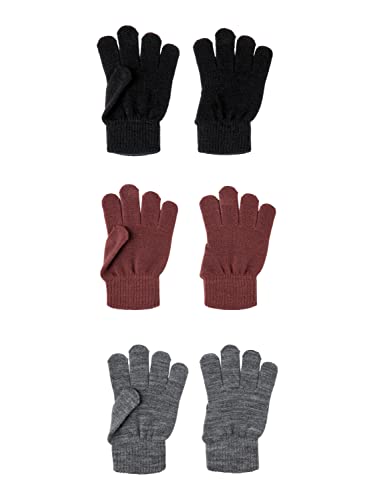 NAME IT Unisex Kinder NKNMAGIC Gloves 3P NOOS Handschuhe, Nocturne/Pack:3 Pack with Grey Mel/Black, 5 (3er von NAME IT