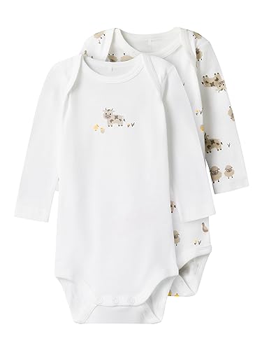 NAME IT Unisex NBNBODY 2P LS Farm Animals NOOS Body, Bright White, 56 von NAME IT