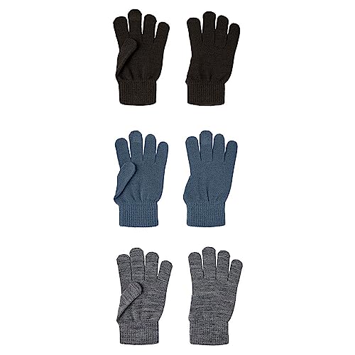 NAME IT Unisex NKNMAGIC Gloves 3P NOOS Handschuhe, Bering Sea/Pack:3 Pack with Grey Mel./Black, 9 von NAME IT