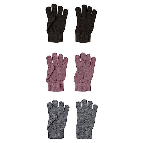 NAME IT Unisex NKNMAGIC Gloves 3P NOOS Handschuhe, Wistful Mauve/Pack:3 Pack with Grey Mel./Black, 7 von NAME IT