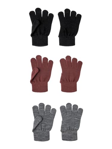 NAME IT Unisex Nknmagic Gloves 3p Noos Handschuhe, Nocturne/Pack:3 PACK WITH GREY MEL/BLACK, 8 EU von NAME IT