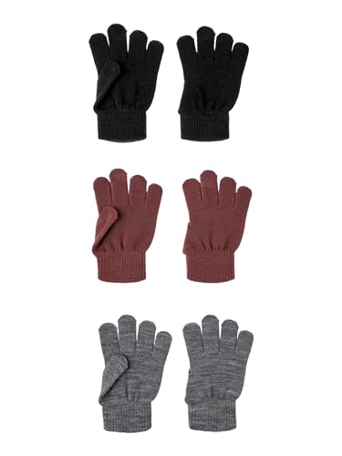 NAME IT Unisex Nknmagic Gloves 3p Noos Handschuhe, Nocturne/Pack:3 PACK WITH GREY MEL/BLACK, 8 EU von NAME IT
