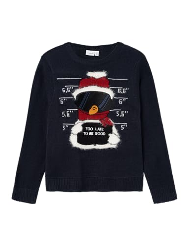 NAME IT Unisex Nknrajulle Knit Box Strickpullover, Dark Sapphire/Print:Snowman, 122-128 EU von NAME IT