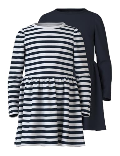 NAME IT Mädchen Nmfvivia Dress 2p Noos Kleid, Dark Sapphire/Stripes:Pack W. Dark Sapphire Stripes, 116 EU von NAME IT
