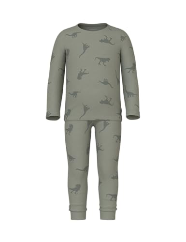 NAME IT Jungen Nmmnightset Agave Green Dino Rib Noos Nachtwäsche Set, Agave Green, 86-92 EU von NAME IT