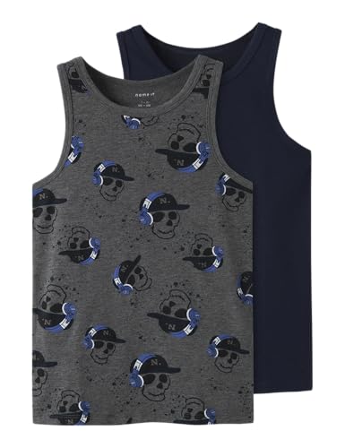 Name IT Jungen Nkmtank Top 2P Mel Skull Noos, Dark Grey Melange, Numeric_98 (2er Pack) von NAME IT