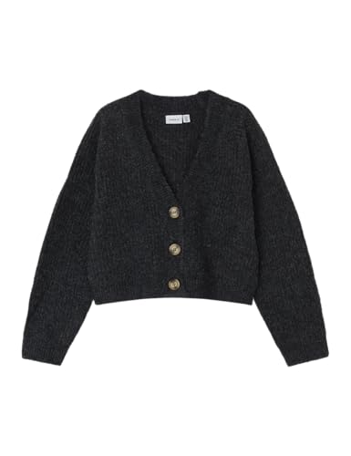 NAME IT Mädchen Nkfholly Boxy Short Knit Card Noos Strickjacke, Dark Grey Melange, 122-128 EU von NAME IT