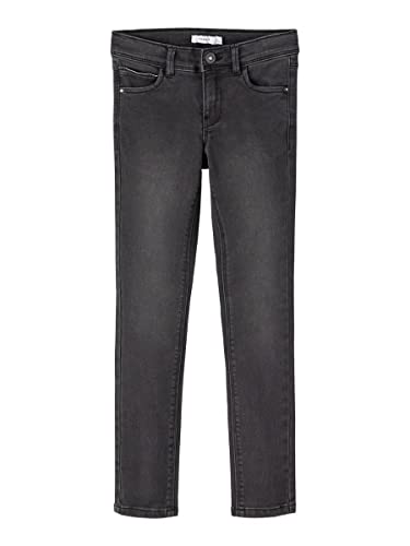 NAME IT Mädchen Skinny Fit Jeans Hose im Used Style Black Denim-158 von NAME IT