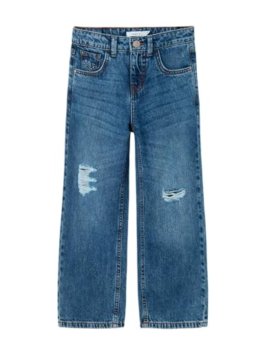 NAME IT Mädchen Nkfrose Hw Wide 1411-te Noos Weite Jeans, Dark Blue Denim, 128 EU von NAME IT