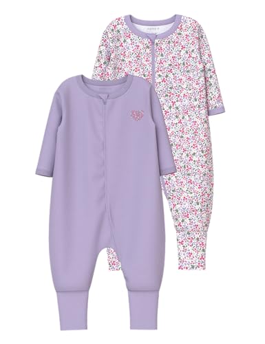NAME IT Baby - Mädchen Nbfnightsuit 2p Zip Ff Petit Flower Noos Schlafanzug, Pastel Lilac, 86 EU von NAME IT