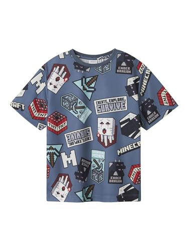 Name It Jungen Nkmmap Minecraft Nreg Ss Poly Top Bfu, Blue Mirage, 116 EU von NAME IT