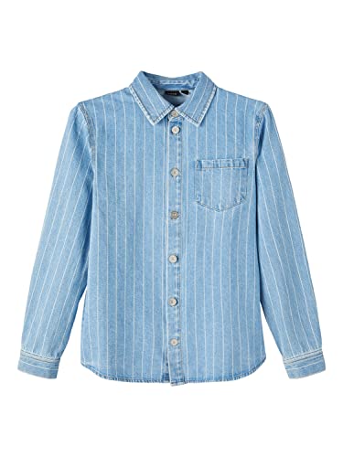 name it Boy's NLMPINIZZA DNM Overshirt Hemd, Light Blue Denim/Stripes:Pinstripes, 170/176 von NAME IT