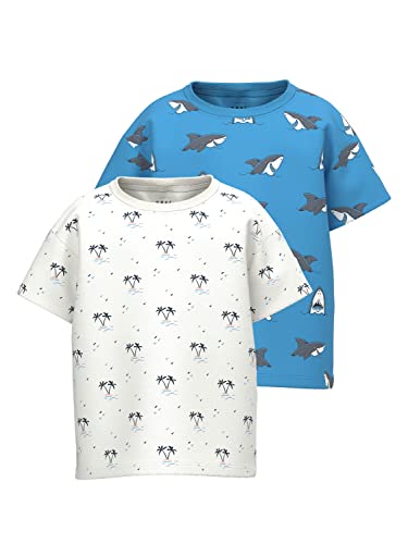 name it Boy's NMMVALTHER 2P SS Loose TOP F1 T-Shirt, All Aboard/Pack:Bright White, 92 von NAME IT