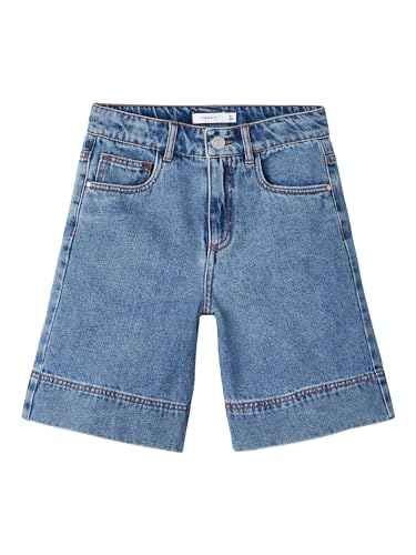 name it Girl's NKFBELLA HW Wide DNM 4710-ZD F Shorts, Medium Blue Denim, 128 von NAME IT