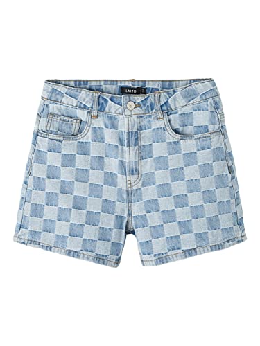 name it Girl's NLFCHECKIZZA DNM HW MOM Shorts, Medium Blue Denim/Checks:Checks, 158 von NAME IT