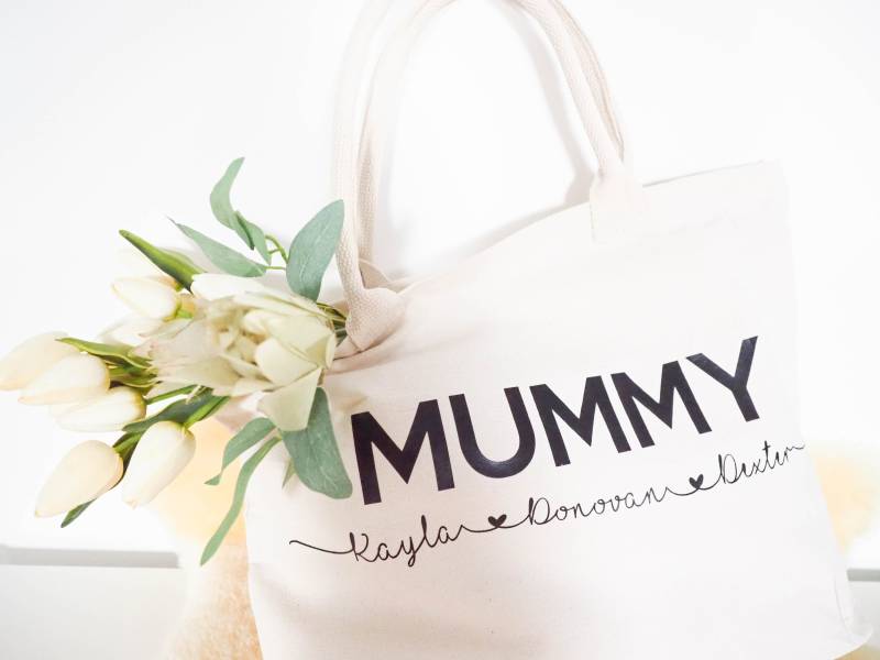 Personalisierte Mama Tasche Mit Kindernamen - Premium 100% Baumwolltasche Seilgriffen Und Sockel Natürliche Dicke Leinwand Geschenkidee von NAMEMEstore