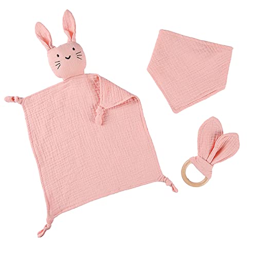 Baby Geschenk zur Geburt Junge Mädchen Neugeborenen mit 100% Baumwolle Schmusetuch, Beißring und Lätzchen Baby Geschenk zur Geburt Baby Geschenk Set (Rosa) von NAMIS