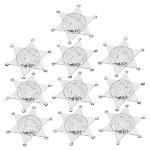 NAMOARLY 10 Stück Kleine Polizeimarken Anstecknadeln aus Robustem Kunststoff Dekorative für Party Cosplay und Kostümzubehör Silberfarbene Broschen für Karneval und Mottopartys von NAMOARLY