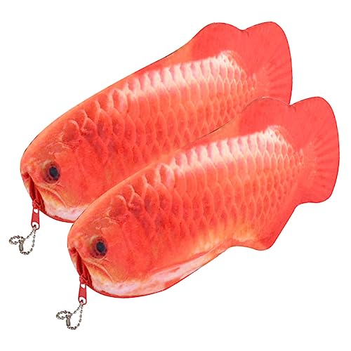 NAMOARLY 2 Stück Tasche für Fischstifte Nettes Bleistiftkoffer Schreibwaren Neuheit Bleistiftbeutel aufbewahrungssack Storage Pockets travel Box Federmäppchen Bleistift-Organizer Plüsch rot von NAMOARLY