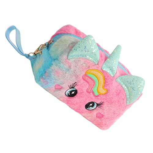 NAMOARLY Federmäppchen Einhorn Kleiner Kosmetik-Organizer Reise-Make-up-Tasche Make-up-Tasche Für Mädchen Kleiner Make-up-Beutel Outdoor-Kosmetiktasche Plüsch Reisen Zubehör Bilden von NAMOARLY