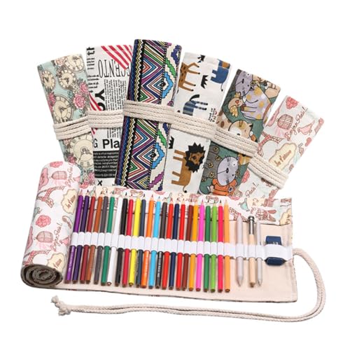 NAMOARLY Ethnisches Canvas Rollmäppchen mit Fächern Große Kapazität Handgefertigte Stifterolle Waschbare Federtasche Tragbarer Organizer für Buntstifte und Künstlerbedarf von NAMOARLY