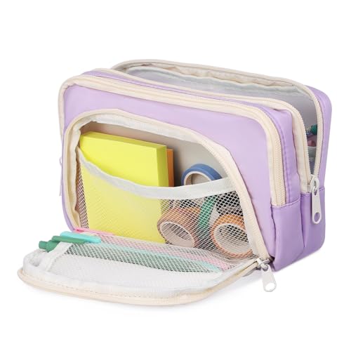 NAMOARLY Großes Federmäppchen mit Mehreren Fächern Leichter Organizer für Stifte und Schreibwaren Vielseitiger Stifttaschen Beutel Modischer Stifthalter für Schule Büro und Reise Violett von NAMOARLY