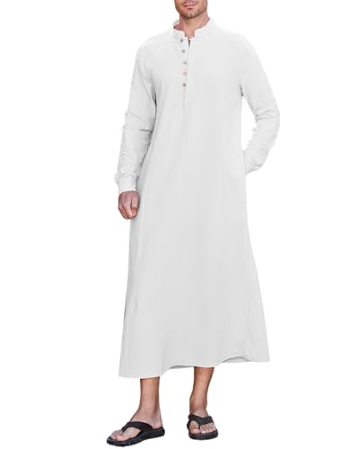 NANAMEEI Arabische Kaftan Herren Islamic Thobe Kaftan Herren Lang Kostüm Muslim Thobe Nachthemd Für Herren weiß L von NANAMEEI