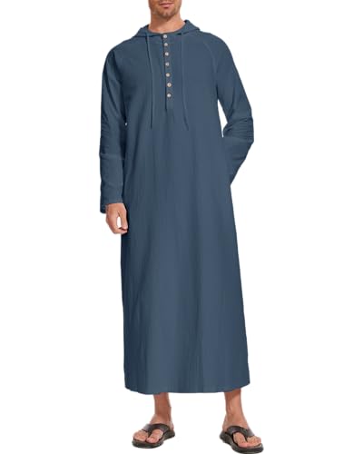 NANAMEEI Arabische Kaftan Herren Muslim Thobe Leinen Ethnische Robe Nachthemd Für Herren Jalabiya Herren Navy Blau XL von NANAMEEI