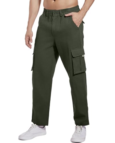 NANAMEEI Cargohose Herren Freizeithose Herren Lang Cargohose Herren Slim Fit Cargohose Herren Reißverschluss Männer Cargohose Armee Grün L von NANAMEEI