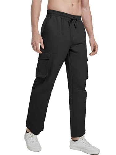 NANAMEEI Cargohose Herren Freizeithose Herren Lang Stretch Cargo Pants Herren Baggy Jogginghose Cargo Schwarz M von NANAMEEI