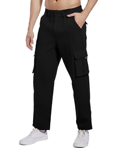 NANAMEEI Cargohose Herren Stretch Jogginghose Männer Baggy Cargohosen Für Herren Baumwolle Hosen Cargo Männer Schwarz 3XL von NANAMEEI