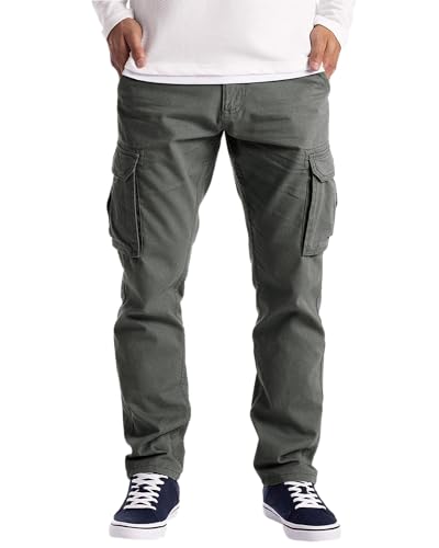 NANAMEEI Cargohose für Herren, Baumwolle, Casual, Outdoor, große Größe, Arbeitshose, große Größe, mit 6 Taschen, grau, 56 von NANAMEEI