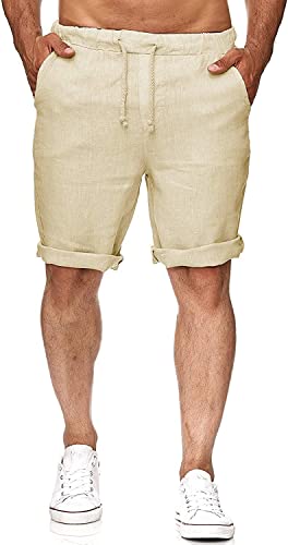 NANAMEEI Casual Herren Sommer Leinenhosen Herren Kurz Baggy Freizeithose Baumwolle Taschen Strandhosen mit Kordelzug Khaki 3XL von NANAMEEI