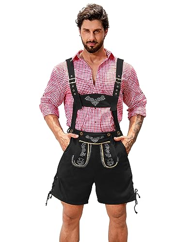 NANAMEEI Elegant Herren Kurze Trachten Lederhose Oktoberfest Hosen mit Träger Trachtenhose Herren Schwarz 2XL von NANAMEEI