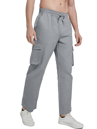 NANAMEEI Freizeithose Herren Lang Cargohose Herren Slim Fit Cargo Hosen Männer Cargo Jogginghose Herren Grau L von NANAMEEI