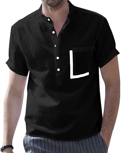 NANAMEEI Hemd Herren Kurzarm Regular Fit Herren Freizeit Hemd Outdoor Hemd,Schwarz,2XL von NANAMEEI
