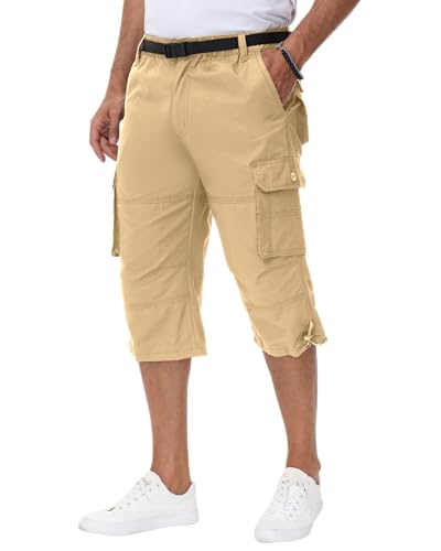 NANAMEEI Herren 3/4 Cargo Shorts Atmungsaktiv Radhose Atmungsaktiv Kurz Arbeitshose mit Multi Taschen,Khaki,3XL von NANAMEEI