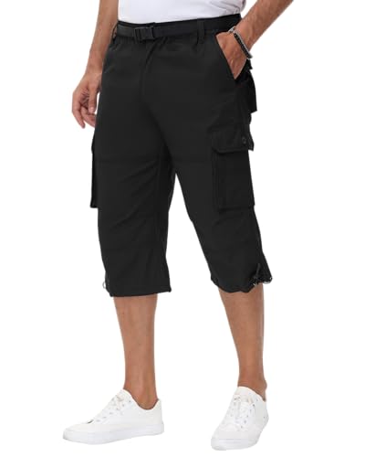 NANAMEEI Herren 3/4 Cargo Shorts Atmungsaktiv Radhose Atmungsaktiv Kurz Arbeitshose mit Multi Taschen,Schwarz,3XL von NANAMEEI