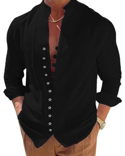 NANAMEEI Leinenhemd Herren Sommer Freizeithemd Herren Baumwolle Leinenhemd Herren Summer Men Shirts Schwarz M von NANAMEEI