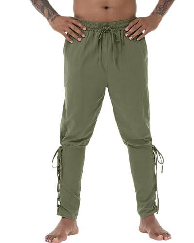 NANAMEEI Herren Mittelalter Hose Piratenhose Cosplay Renaissance Steampunk Freizeithose Herren Männer Mittelalterliches Kostüm Heimhose Armee Grün 2XL von NANAMEEI