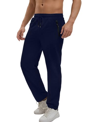 NANAMEEI Herren Sport Jogginghose Outdoor Aktivitäten Jogger Freizeithose mit Reißverschluss Taschen,Dunkelblau,3XL von NANAMEEI