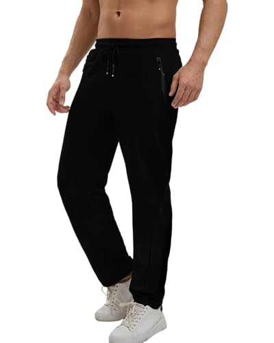 NANAMEEI Herren Sport Longpants Jogginghose Slim Fit Jogger Sporthose Herren Lang mit Reißverschluss,Schwarz,2XL von NANAMEEI