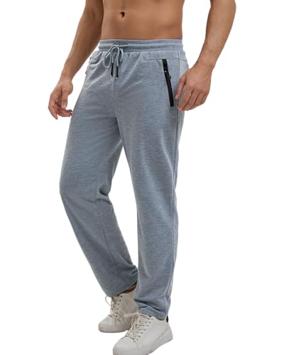 NANAMEEI Herren Sporthose Jogginghose Fitness Sweatpants Freizeit Hose mit Reißverschlusstaschen,Grau,XL von NANAMEEI