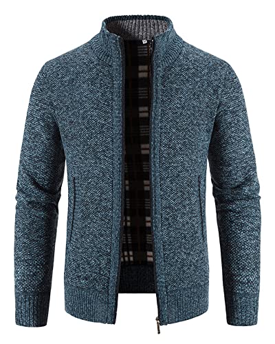 NANAMEEI Herren Stickpullover Cardigan Feinstrick Langarm Stehkragen Winter Pullover für Männer Blau L von NANAMEEI