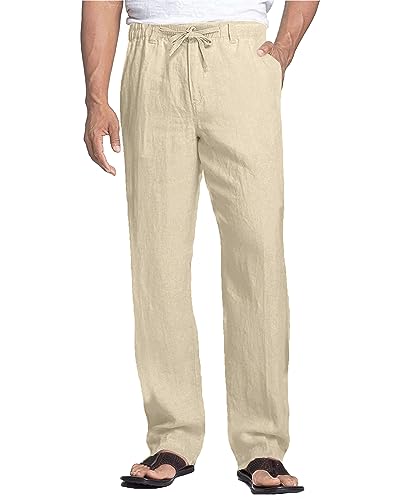 NANAMEEI Leinenhose für Herren, Sommer, Strandhose, lässig, Yogahose, Herren, große Größe, elastisch, mit Kordelzug, kaki, 56 NANAMEEI Leinenhose für Herren, Sommer, Strandhose, lässig, Yogahose, Herren, große Größe, elastisch, mit Kordelzug, kaki, 56 von NANAMEEI
