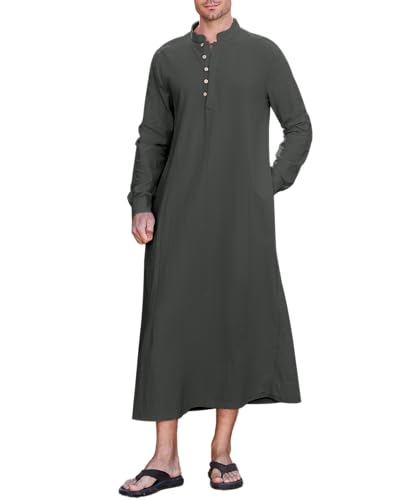 NANAMEEI Kaftan Herren Mittlerer Osten-Kaftan Für Herren Lange Thobe Muslimisches Männer Gewand Dunkelgrau L von NANAMEEI