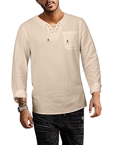 NANAMEEI Leinen Hemden Herren Leichtes Sommerhemd Freizeithemden Herren Langarm Henley Shirt Khaki XL von NANAMEEI